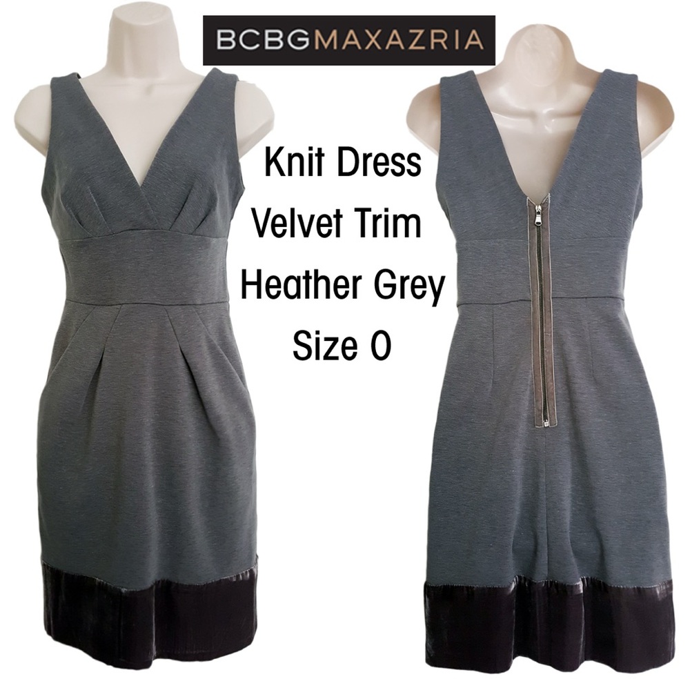 BCBGMaxAzria Grey Mini Dress with Velvet Detail